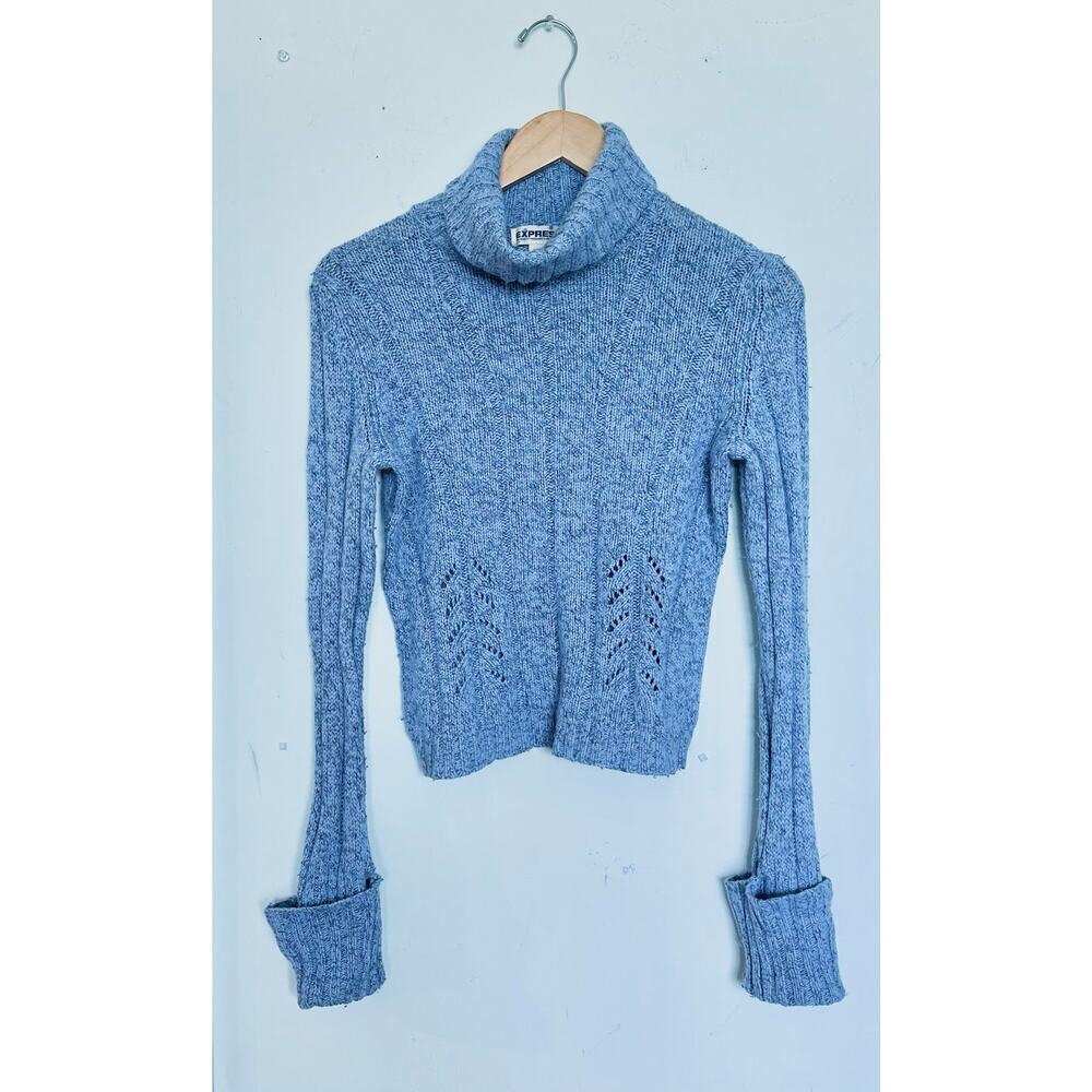 Womens Size Medium Express blue knit Turtleneck Cropped sweater